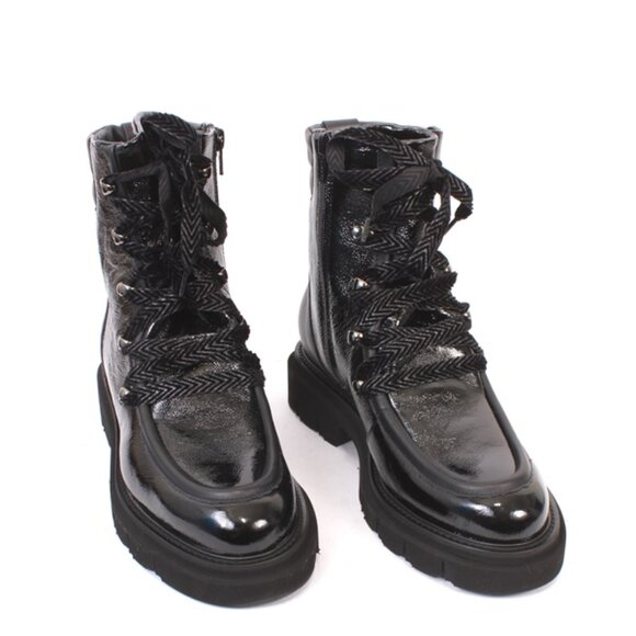 Luca Grossi 001a Black Patent Leather Zip-Up Lace-Up Ankle Boots - Picture 2 of 8